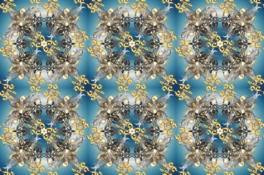 Arap dekoru mavi, gri ve nötr renklerde. Süslü dantel iz sürücü. Doğu tarzında klasik tasarım öğesi. Duvar kâğıdı için altın süslü bir illüstrasyon. Çiçekli süslemeli, pürüzsüz bir desen..
