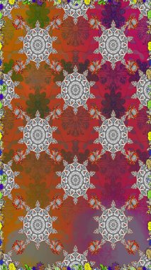 Düz Çiçek Elementleri Tasarım Raster illüstrasyonu. Çiçeksiz desenli arka plan. Kahverengi renkli çiçekler. Renkli Bahar Teması Kusursuz Arkaplan.