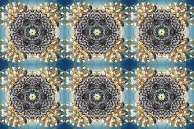 Noel altın kar tanesi kusursuz desen. Kış kar dokusu duvar kağıdı. Sembol bayramı, yeni yıl kutlamaları, altın desenler. Gri, bej ve mavi renklerde altın kar taneleri.