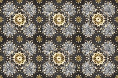 Traditional orient ornament. Seamless classic raster golden pattern. Seamless pattern on gray, beige and brown colors with golden elements. Classic vintage background.