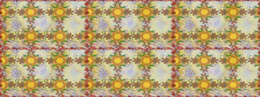 Raster illüstrasyonu. Raster illüstrasyonu. El yapımı çiçek ve bitki koleksiyonu. Robot resim stilinde nötr renkler. Sevimli karalama çiçekleriyle kusursuz çiçek deseni..