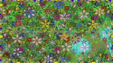 Parlak renkli çiçekleri ve yeşil ve kahverengi renkte yaprakları olan şaşırtıcı, pürüzsüz çiçek deseni. Halk tarzı. Moda baskıları için zarif bir şablon. Modern çiçek arkaplanı.