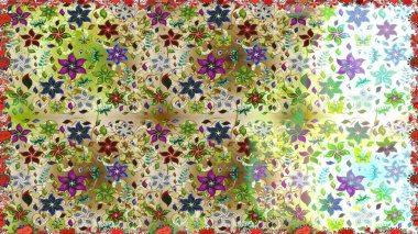 Renkli Bahar Temalı Kusursuz Arkaplan. Düz Çiçek Elementleri Tasarımı. Raster..