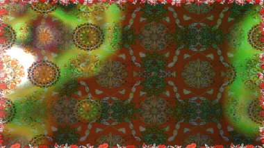 Çiçeksiz desenli arka plan. Gömlek baskısı için çiçek boyası. Kahverengi ve yeşil renkte çiçekler.