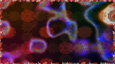 Parmak izi, kumaş, duvar kâğıdı, tekstil için raster dokusu. Renkli grunge, soyut arkaplanı kolonya ve gri çiçeklerle süslüyor. İşlemeli çiçek desenli..