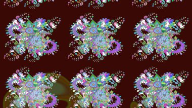 Raster illüstrasyonu. Kahverengi renklerde bahar çiçekleri. Çiçek ve yapraklı karalama şeklinde Raster çiçek deseni.