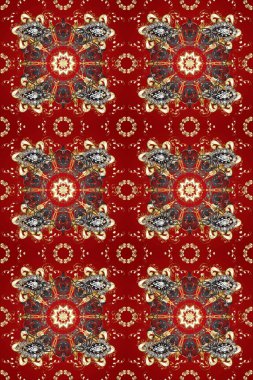 Raster altın desen. Kusursuz kıvırcık saçlar. Doğulu stili altın deseni altın elementli kırmızı, kahverengi ve bej renklerde arabesliyor..