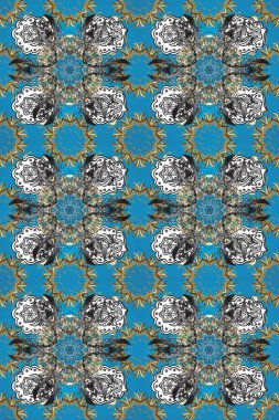 Altın desenli mavi, gri ve kahverengi renkler ve altın elementler. Klasik klasik klasik arka plan. Kusursuz klasik raster altın desenli. Geleneksel oryantasyon süsü.