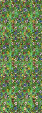 Raster illüstrasyonunda kusursuz çiçek deseni. Yeşil renkli çiçekler. Renkli Yaz Temalı Kusursuz Arkaplan. Düz Çiçek Elementleri Tasarımı.