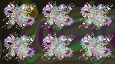 Yeşil renkli çiçekler. Renkli Yaz Temalı eskiz kalıbı. Düz Çiçek Elementleri Tasarımı. Raster illüstrasyonunda çiçek deseni çizimi.