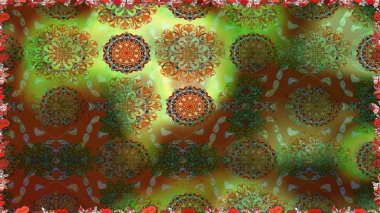 Renkli Bahar Temalı Kusursuz Arkaplan. Kahverengi ve yeşil renkli çiçekler. Çiçeksiz desenli arka plan, yaz çiçekleri. Düz Çiçek Elementleri Tasarımı.