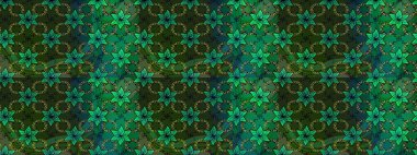 Raster illüstrasyonundaki çiçek desenli çizim. Suluboya tarzında yeşil ve gri renkte çiçekler.