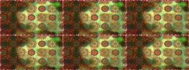 Raster illüstrasyonunda kusursuz çiçek deseni. Çiçekler suluboya tarzında kahverengi ve yeşil renklerde.