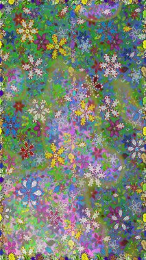 Raster illüstrasyonu. Yeşil ve nötr renklerde yaz çiçekleri. Raster çiçek desenli ve çiçekli..