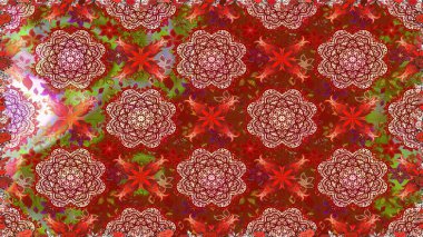 Raster illüstrasyonu. Kırmızı ve kahverengi renkte çiçekler. Asya tekstil tarzında. Raster illüstrasyonu. Kusursuz çiçek deseni.