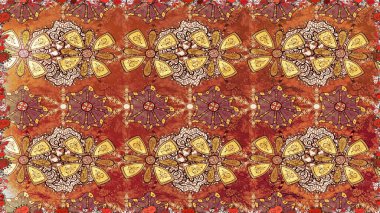 Sevimli çiçek raster deseni. Düz Çiçek Elementleri Tasarımı. Kusursuz Renksiz Bahar Temalı Kusursuz Arkaplan. Kahverengi ve turuncu renkte çiçekler.