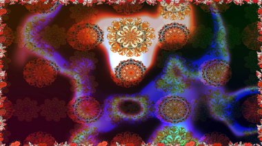 Çiçeksiz desenli arka plan, darbeler, sıçramalar, yaz çiçekleri. Raster illüstrasyonu. Kahverengi ve gri renkte çiçekler.