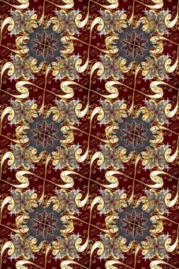 Paisleys zarif çiçek desenli arkaplan duvar kâğıdı çizimi. Klasik stil, güzel, modern, üç boyutlu sanat eseri, altın ve kahverengi, bej ve gri desenli çiçek yaprakları ve süslemeleri..