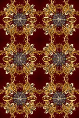 2019 Noel 'i, kar tanesi, yeni yıl. Kahverengi, kırmızı ve bej renklerde, altın elementlerle klasik, pürüzsüz desen.