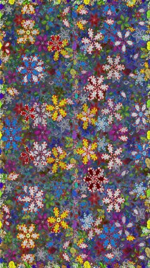 Raster illüstrasyonu. Tropik, dikişsiz çiçek deseni. Mavi renkte çiçekler.