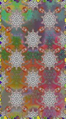 Raster illüstrasyonu. Güzel kumaş deseni. Bahar çiçekli, dikişsiz çiçek deseni..