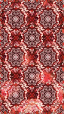 Kırmızı ve kahverengi renklerde etnik çiçeklerle kusursuz bir desen. Raster Çiçek İllüstrasyonu güzel tekstil..