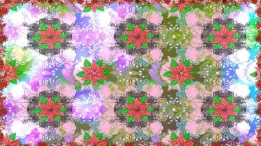 Düz Çiçek Elementleri Tasarımı. Kusursuz Renksiz Bahar Temalı Kusursuz Arkaplan. Sevimli çiçek raster deseni. Tarafsız ve yeşil renkte çiçekler.