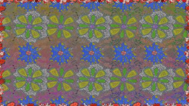 Düz Çiçek Elementleri Tasarımı. Gri ve yeşil renkli çiçekler. Renkli Bahar Temalı Kusursuz Arkaplan. Çiçekle kusursuz desen.