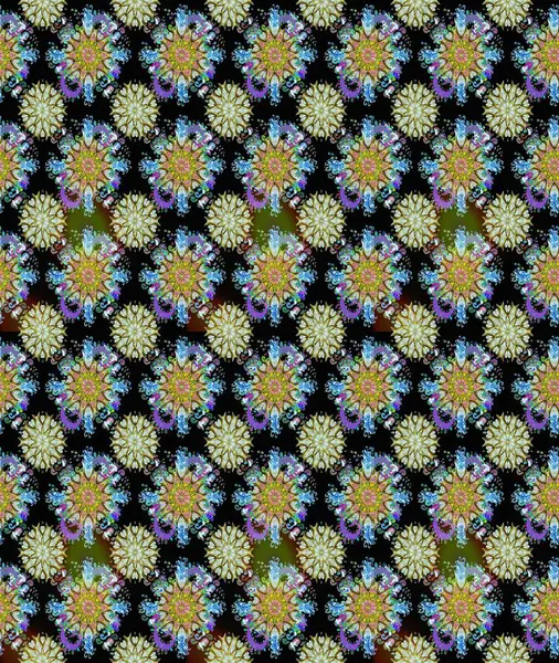 Renkli Yaz Temalı Kusursuz Arkaplan. Raster illüstrasyonunda kusursuz çiçek deseni. Siyah ve nötr renklerde çiçekler. Düz Çiçek Elementleri Tasarımı.