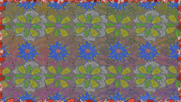 Düz Çiçek Elementleri Tasarımı. Gri ve yeşil renkli çiçekler. Renkli Bahar Temalı Kusursuz Arkaplan. Çiçekle kusursuz desen.