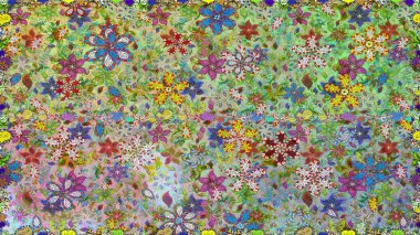 Raster illüstrasyonu. Asya tekstil tarzında. Tarafsız ve yeşil renklerde çiçekler. Raster illüstrasyonu. Kusursuz çiçek deseni.