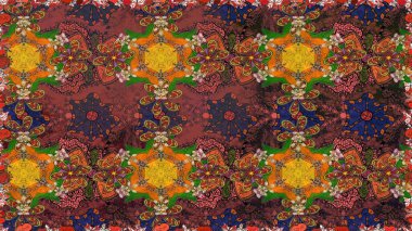 Kahverengi ve turuncu renklerde bahar çiçekleri. Raster çiçekleri klasik tarzda çizilmiş. Çiçekli, pürüzsüz bir desen. Raster illüstrasyonu.