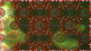 Kusursuz dekoratif arka plan, çiçek mandala. Kahverengi ve yeşil renklerde. Çiçek. Raster illüstrasyonu.