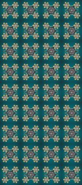 Davetiyeler, kartlar, web sayfası için Raster illüstrasyon. Altın element mavi, gri ve yeşil renklerde. Çizgi sanatı tasarım şablonu için kusursuz sınır. Altın desenli çiçek dekoru. Doğu tarzı ögesi.