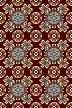 Kusursuz çiçek deseni. Kusursuz raster arka plan. Kahverengi, bej ve kırmızı renklerde grafiksel, modern, pürüzsüz desen. Duvar kâğıdı barok, İspanyol kumaşı.
