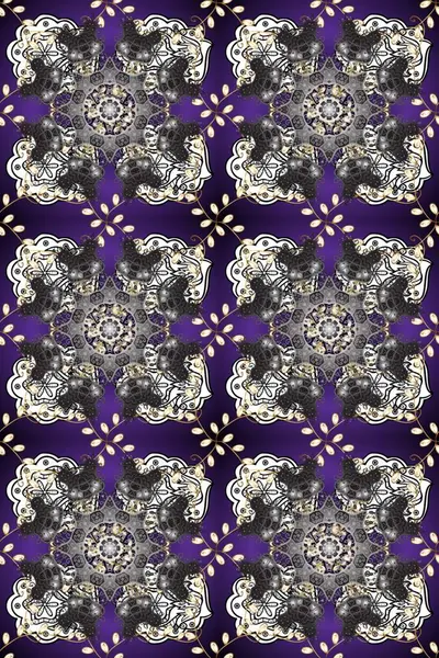 El yapımı dekoratif çerçeve, albüm kapağı, tebrik kartı, klasik Art deco tarzı. Altın karalama fantezi yapraklarından Raster soyut çiçek çelengi ve gri, mor ve beyaz renkte çiçek.