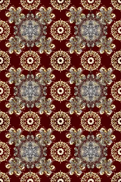 Kusursuz çiçek deseni. Kusursuz raster arka plan. Kahverengi, bej ve kırmızı renklerde grafiksel, modern, pürüzsüz desen. Duvar kâğıdı barok, İspanyol kumaşı.