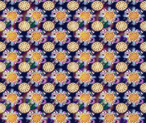 Renkli Yaz Temalı Kusursuz Arkaplan. Sevimli çiçek raster deseni. Düz Çiçek Elementleri Tasarımı. Mavi ve bej renkte çiçekler.