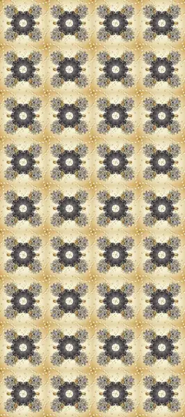 Kına dövmeli süs çiçekleri, altın çıkartmalar, mehndi ve yoga tasarımı, kartlar ve parmak izleri. Raster Golden Mehndi kusursuz desen. Bej, gri ve nötr renklerdeki desen.