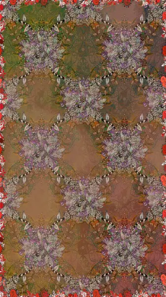 El çizimi. Çiçekler, dallar, bitkiler ve çiçekler. Raster illüstrasyonu. Güzel kumaş deseni.