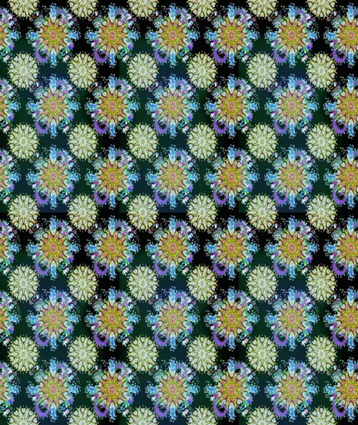 Süslü kumaş deseni. Raster illüstrasyonunda kusursuz çiçek deseni. Renkli Bahar Temalı Kusursuz Arkaplan. Düz Çiçek Elementleri Tasarımı.