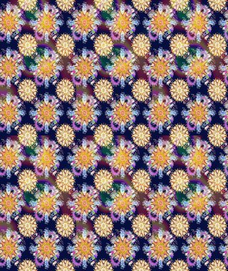 Raster illüstrasyonu. Mavi ve nötr renklerde çiçekler. Kusursuz çiçek deseni. Raster illüstrasyonu. Asya tekstil tarzında.