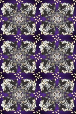 El yapımı dekoratif çerçeve, albüm kapağı, tebrik kartı, klasik Art deco tarzı. Altın karalama fantezi yapraklarından Raster soyut çiçek çelengi ve gri, mor ve beyaz renkte çiçek.