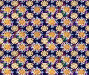 Renkli Yaz Temalı Kusursuz Arkaplan. Sevimli çiçek raster deseni. Düz Çiçek Elementleri Tasarımı. Mavi ve bej renkte çiçekler.