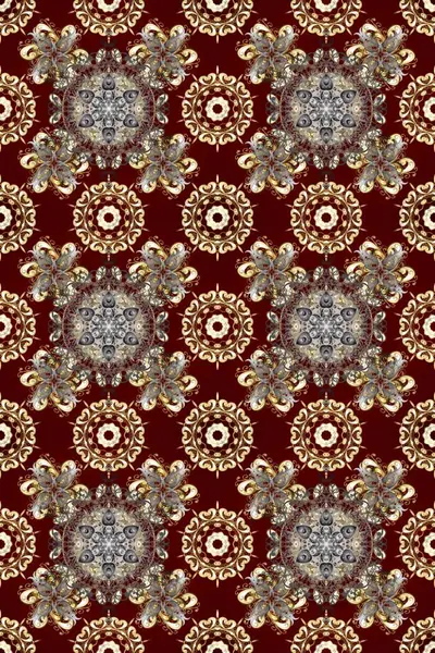 Kusursuz çiçek deseni. Kusursuz raster arka plan. Kahverengi, bej ve kırmızı renklerde grafiksel, modern, pürüzsüz desen. Duvar kâğıdı barok, İspanyol kumaşı.