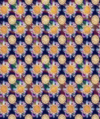 Raster illüstrasyonu. Mavi ve nötr renklerde çiçekler. Kusursuz çiçek deseni. Raster illüstrasyonu. Asya tekstil tarzında.