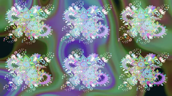 Yumuşak, yeşil renkli yaz çiçekleri. Çiçekli karalama şeklinde Raster çiçek deseni. Raster illüstrasyonu.