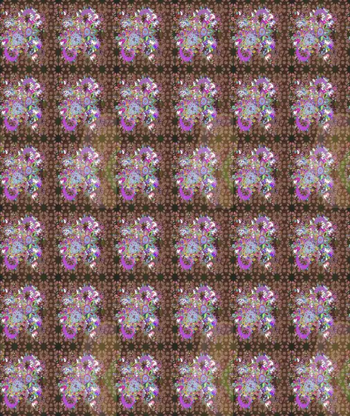 Düz Çiçek Elementleri Tasarımı. Eskiz klasiği. Raster Şirin kumaş deseni. Renkli Bahar Teması çizim şablonu.