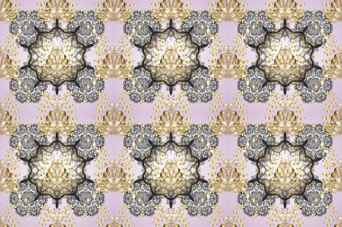 Altın desenli gri, bej ve nötr renklerde altın elementler. Lüks, kraliyet ve Viktorya dönemi konsepti. Süslü dekorasyon. Raster klasik barok çiçeksiz altın desenli..