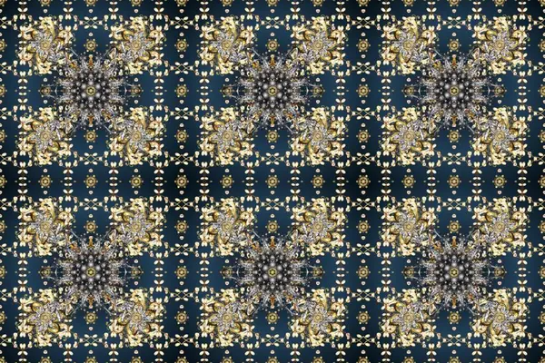 Klasik klasik klasik arka plan. Kusursuz klasik raster mavisi, gri, bej ve altın desenli. Geleneksel oryantasyon süsü.